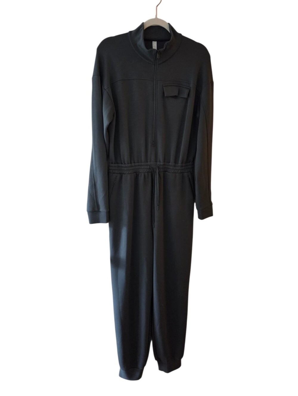 ​zella women's gray half zip long sleeve jogger jumpsuit medium m lounge romper